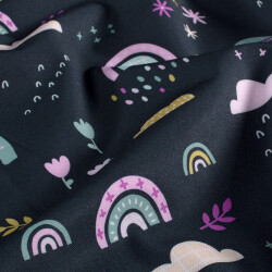 Softshell Digital Blumen und Regenbogen - nachtblau
