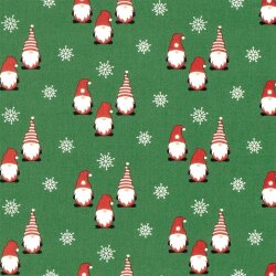 Baumwollpopeline Weihnachtsgnome - grün