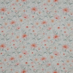 Musselin Digital rosa Blumen - weiss