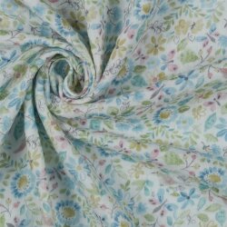 Musselin Digital Organic AquarellBlumen - weiss/blau
