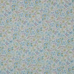 Musselin Digital Organic AquarellBlumen - weiss/blau