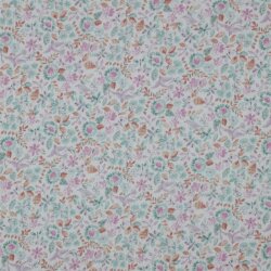 Musselin Digital Organic AquarellBlumen - weiss/petrol