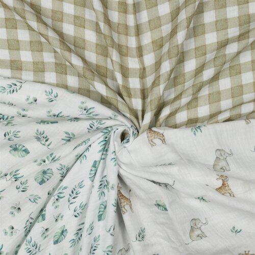 Musselin Organic Digital Safaripflanzen - weiss