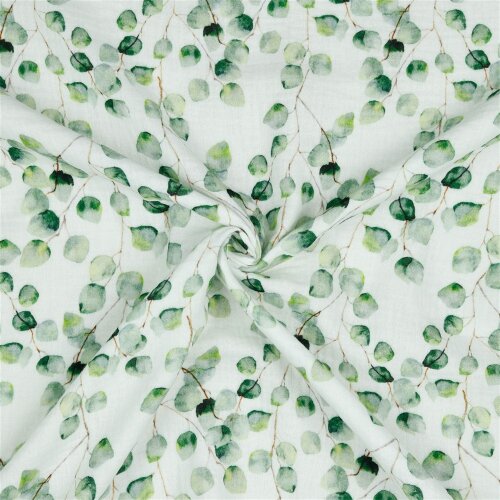 Musselin Organic Digital Eukalyptus - weiß