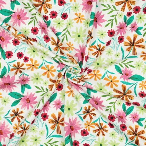Baumwolljersey Digital Blumen - weiß