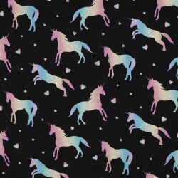 Baumwolljersey Digital Einhornliebe - schwarz