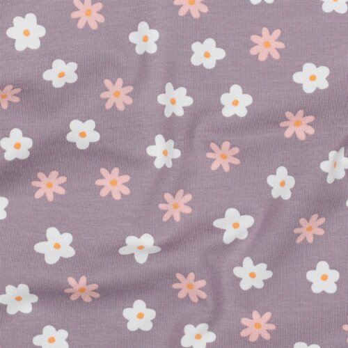 Baumwolljersey Bio~Organic Blumen - softlavendel