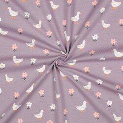 Baumwolljersey Bio~Organic Vögel und Blümchen -...