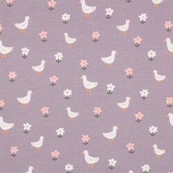 Baumwolljersey Bio~Organic Vögel und Blümchen - softlavendel