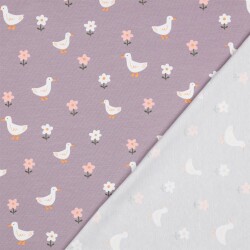 Baumwolljersey Bio~Organic Vögel und Blümchen - softlavendel