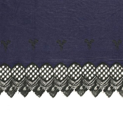 Jeansstoff mit Blumenstickerei - dunkelgrün