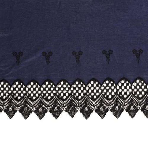Jeansstoff mit Blumenstickerei - schwarz