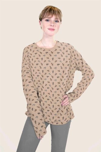 Baumwolljersey Digital Blumenzweige beige