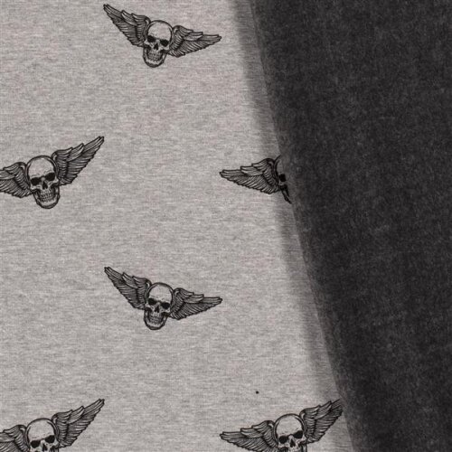 Alpenfleece flying Skull - hellgrau meliert