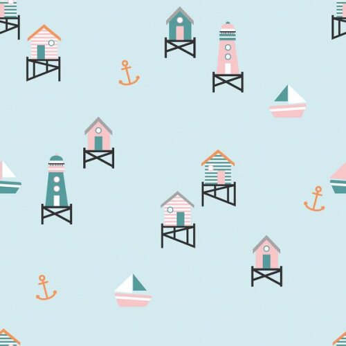 Baumwolljersey  maritime Häuser softmint