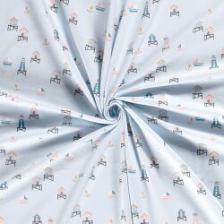 Baumwolljersey  maritime Häuser softmint