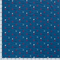 Baumwolljersey Möwen und Anker indigoblau