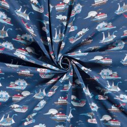Baumwolljersey Dinosaurierangriff saphirblau