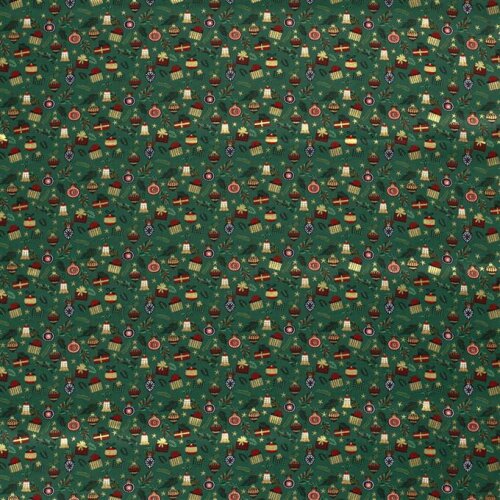Baumwollpopeline Foliendruck Weihnachtsgeschenke - tannengrün