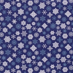Baumwollpopeline Schneeflocken - blau/weiss
