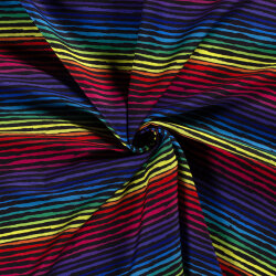 Modestoff Dekostoff Regenbogenstreifen - schwarz