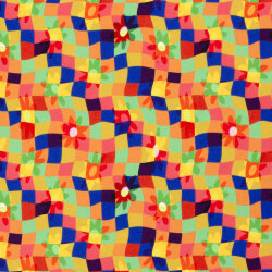 Modestoff Dekostoff Karos und Blumen - orange