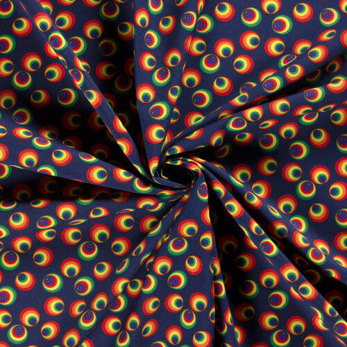 Modestoff Dekostoff Regenbogenkreise - blau