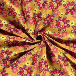Modestoff Dekostoff 70er Blumen - orange