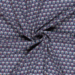 Viskose Popeline magische Blumenreihen - indigo