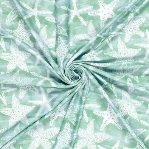 Funktions und Badeanzugstoff LSF50 Recycled Seesterne - hellmint