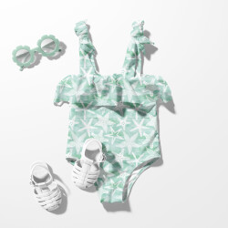 Funktions und Badeanzugstoff LSF50 Recycled Seesterne - hellmint