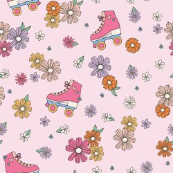 Baumwolljersey Blumenrollschuhe - hellpink