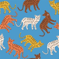 Baumwolljersey bunte Tiger - dunkelazurblau