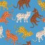 Baumwolljersey bunte Tiger - dunkelazurblau