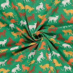 Baumwolljersey bunte Tiger - grasgrün