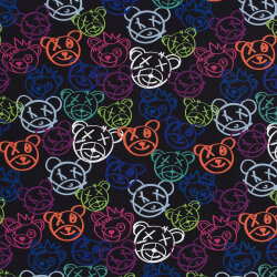 French Terry bunte Teddyköpfe - schwarz