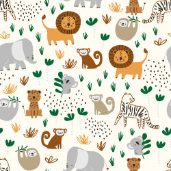 Baumwollpopeline bunte Safari - creme