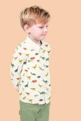 Baumwollpopeline bunte Dinosaurier - creme