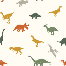 Baumwollpopeline bunte Dinosaurier - creme