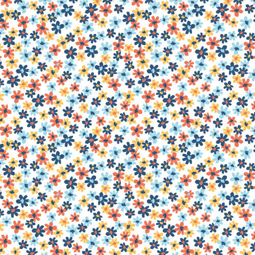 Baumwollpopeline kleine blaue Blumen - altweiss