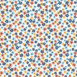 Baumwollpopeline kleine blaue Blumen - altweiss