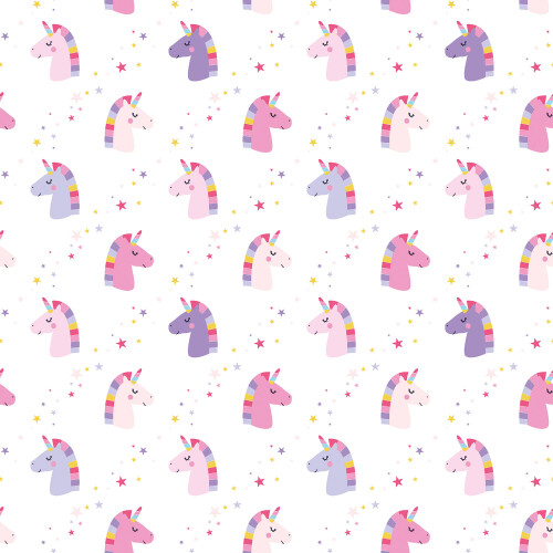 Baumwollpopeline bunte Einhörner - weiss