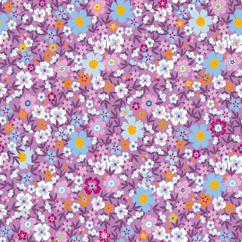Baumwollpopeline buntes Blumenmeer - flieder