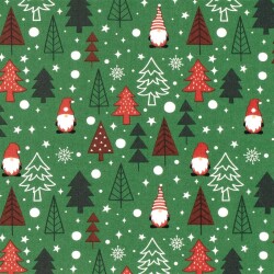 Baumwollpopeline Weihnachtsgnome im Wald - grasgrün