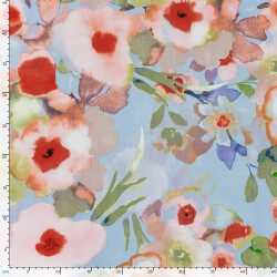 Baumwoll Viskose Mix Leinenoptik AquarellBlumen - hellblau
