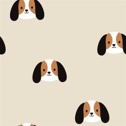 Baumwollflanell süße Hundeköpfe - hellbeige