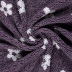 Teddystoff weiße Blumen - altlila