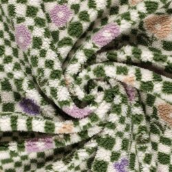 Teddystoff Blumen auf Rechtecken - creme