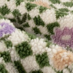 Teddystoff Blumen auf Rechtecken - creme
