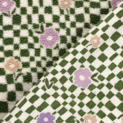 Teddystoff Blumen auf Rechtecken - creme